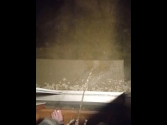Trans guy peeing out door with stp