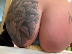 Pussy squelching while squat riding dildo