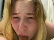 Preview 3 of Hot Blonde Masturbates And Gives A Sloppy Dildo Blowjob! Creamy pussy squirting!