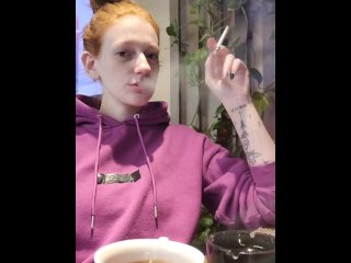 red hair, public, smoking, solo female