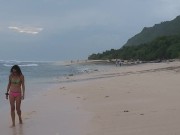 Preview 1 of Stand up OPEN PUSSY PEE on wild beach # Ass fingering