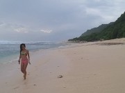 Preview 2 of Stand up OPEN PUSSY PEE on wild beach # Ass fingering