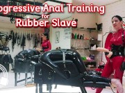 Preview 1 of Progressive Anal Training for Rubber Slave - Lady Bellatrix with her strap-on in catsuit (teaser)