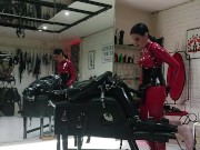 Preview 4 of Progressive Anal Training for Rubber Slave - Lady Bellatrix with her strap-on in catsuit (teaser)