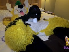 Furry uses sex toy until he cums