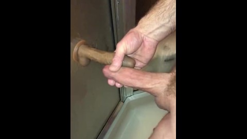 Shower masturbation with a nice cumshot on my wall suction dildo that I get to suck off