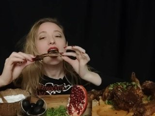 mukbang, solo female, seduce, mature