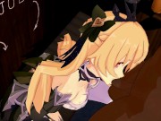 Preview 1 of Genshin Impact Fischl BlowJob Hentai Blonde Girl Half Naked MMD 3D Dark Brown Clothes CE SMIXIX