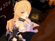 Preview 2 of Genshin Impact Fischl BlowJob Hentai Blonde Girl Half Naked MMD 3D Dark Brown Clothes CE SMIXIX