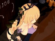 Preview 4 of Genshin Impact Fischl BlowJob Hentai Blonde Girl Half Naked MMD 3D Dark Brown Clothes CE SMIXIX