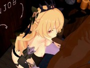 Preview 5 of Genshin Impact Fischl BlowJob Hentai Blonde Girl Half Naked MMD 3D Dark Brown Clothes CE SMIXIX