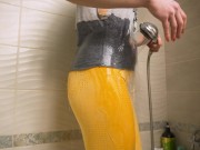 Preview 1 of Asian Amateur In Tight Yoga Pants Gets Wet In The Shower