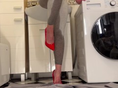 Desperate Pee in My Leggings and Red classic High Heels