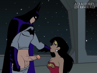 Batman Naait wonder Woman's Beide Gaten En Sperma Op Haar Gezicht Cartoon Porno