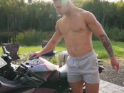Preview 1 of Bubble Butt Boyfriend Washing His Motorcycle Gets Distracted
