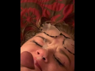 Skinny Girl Deepthroat Cum Covered Facial Nerdy Glasses Small Tits POV