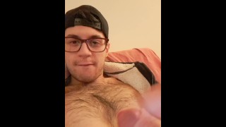 Twink shows off his big cock while massaging his nipples
