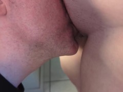 Cuck cleans pussy after Hot Wife's Date