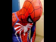 Preview 2 of spiderman jerk off and cum in ps4 replica suit
