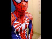 Preview 4 of spiderman jerk off and cum in ps4 replica suit