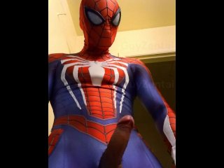 spiderman jerk off and cum in ps4 replica suit