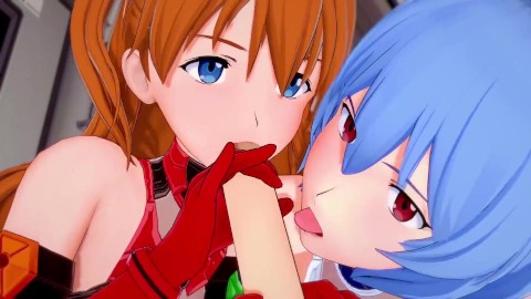 Asuka and Rei give a blojob in POV | Neon Genesis Evangelion 3D Hentai Parody