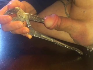 Big Pliers Stuffed Inside Huge Cock Painfull Dick_Torture