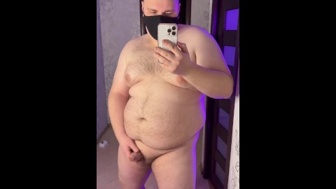 Mollige jongen geweldige cum op spiegel VAN: Chubbyboy2022