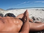 Preview 6 of Muscle lad wanks on the beach with a view
