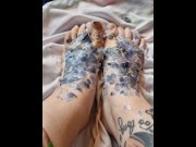 Preview 3 of Tattooed feet after hot candle wax play, full length version on Fansly/OnlyFans