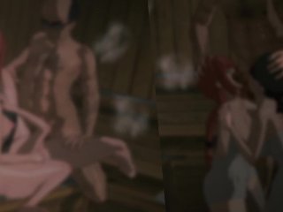 hentai game, threesome, cumshot, redhead