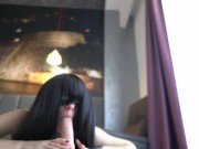 Preview 1 of Please, let me suck two big dicks! POV Double blowjob and rough fuck for horny brunette slut