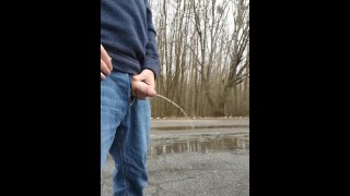 Can't hold it anymore, pissing in a parking lot
