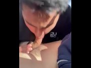 Preview 3 of Latin boy giving big dick blowjob in car in public