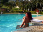 Preview 2 of I fuck with my friend in the pool until we cum, we wait for the gardener to join - BlackBarbie