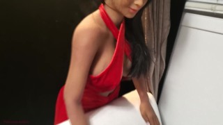 Bent Over The Chaise And Fucked In Red Dress
