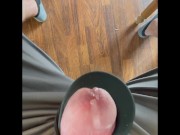 Preview 5 of My vibrator being controlled by someone else while I work. PRECUM drips from my tortured COCK 🤤
