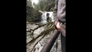 Mijando perto de Trent Falls na ilha de Vancouver Canada durante uma caminhada