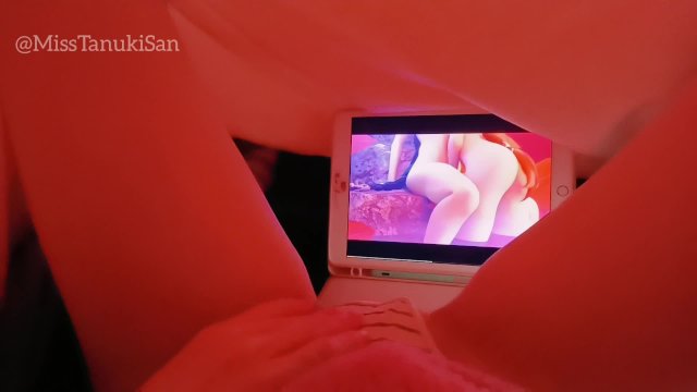 POV Kawaii Asian girl touching herself watching lesbian porn hentai wet Pink Pussy family are home