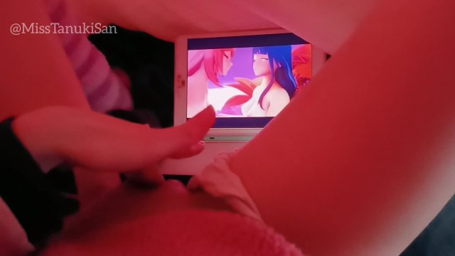 POV Kawaii Asian girl touching herself watching lesbian porn hentai wet Pink Pussy family are home