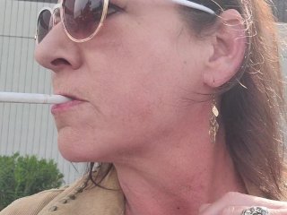 smoking, real amateur milf, solo female, outdoor