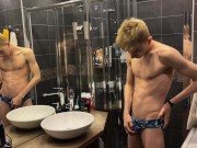 Preview 4 of masturbate in shower in swimming trunks