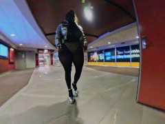 Thick Crossdresser wearing leotard flashing public