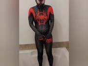 Preview 3 of Desperate to pee, stuck in my Spiderman suit, big release at the end