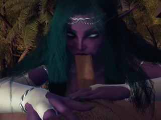 Night Elf Princess Give you a Blowjob in the Garden POV | 3D Porn