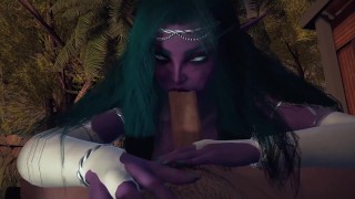 Princesse elfe de nuit vous fait une pipe dans le jardin POV | Porno 3D