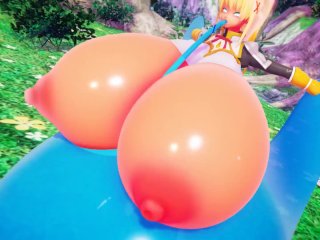 solo female, breast expansion, konosuba darkness, breast inflation