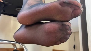 Worship My Beautiful Legs And Feet In Black Pantyhose And My Sexy Feet In Nylon On The Floor