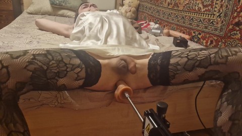 Sissy lingerie have anal sex with fuck machine