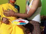 Preview 5 of Bahu plays Holi with Sasurji on Holi by opening Bhurr, Desi Bengali Chudai Video